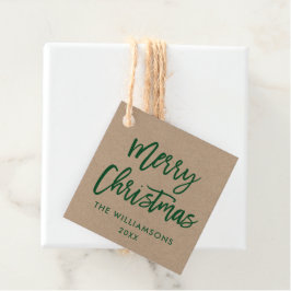 Modern Borstelscript Groene Kerst Kraft Square Bedankjes Labels