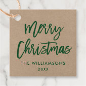 Modern Borstelscript Groene Kerst Kraft Square Bedankjes Labels (Voorkant)