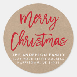 Modern Borstelscript Kerst Kraft Envelope Seal Ronde Sticker