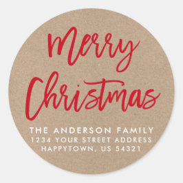 Modern Borstelscript Kerst Kraft Envelope Seal Ronde Sticker