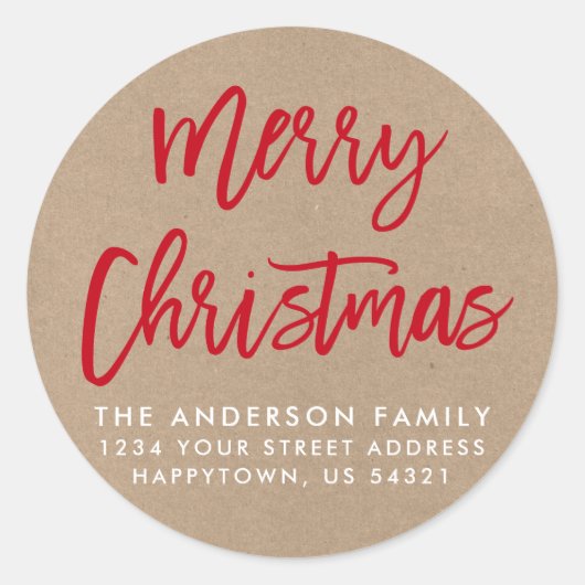 Modern Borstelscript Kerst Kraft Envelope Seal Ronde Sticker (Voorkant)
