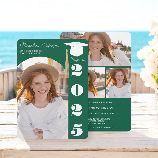 Modern bos groen chic 4 foto's Afstuderen Kaart