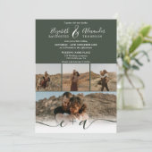 Modern bos groen chic 5 Foto's script bruiloft Kaart (Staand voorkant)