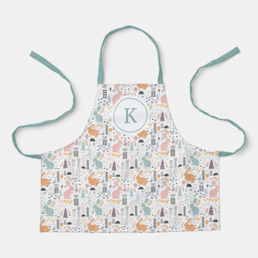 Modern bosrijk konijnenpatroon schort (Voorkant)