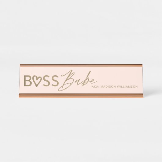 Modern boss Babe Stijlvolle Blush Pink & Gold Bureau Naambordje (Voorkant)