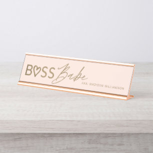 Modern boss Babe Stijlvolle Blush Pink & Gold Bureau Naambordje