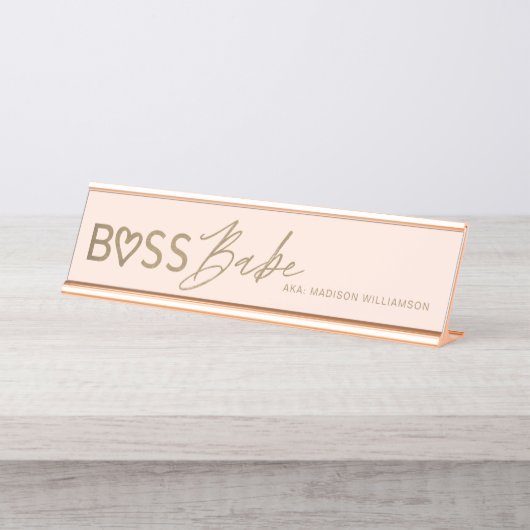 Modern boss Babe Stijlvolle Blush Pink & Gold Bureau Naambordje (Voorkant)