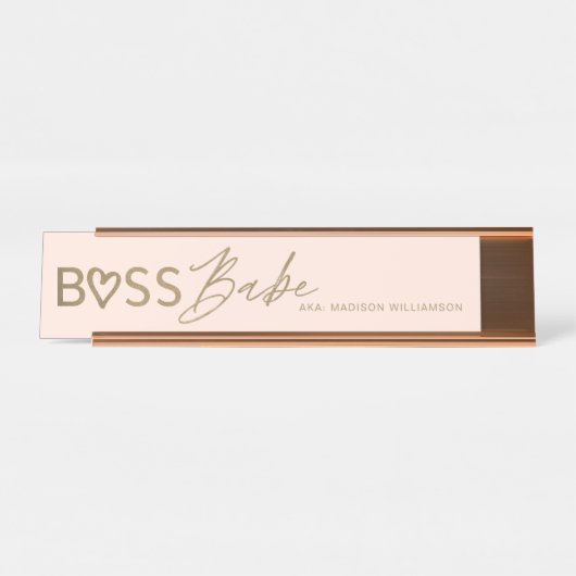 Modern boss Babe Stijlvolle Blush Pink & Gold Bureau Naambordje (Voorkant)