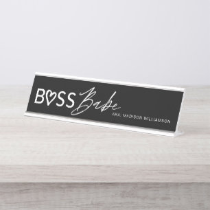Modern Boss Babe Stylish Black & White Bureau Naambordje