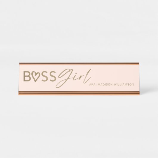 Modern Boss Girl Stylish Blush Pink & Gold Bureau Naambordje (Voorkant)