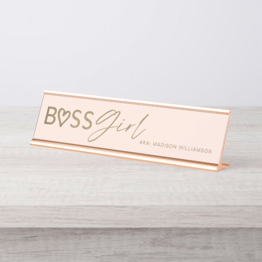 Modern Boss Girl Stylish Blush Pink & Gold Bureau Naambordje (Voorkant)