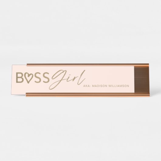 Modern Boss Girl Stylish Blush Pink & Gold Bureau Naambordje (Voorkant)