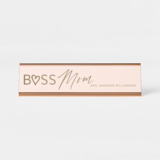 Modern boss mam Stijlvol Blush Pink & Gold Bureau Naambordje (Voorkant)