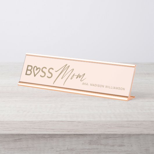 Modern boss mam Stijlvol Blush Pink & Gold Bureau Naambordje (Voorkant)