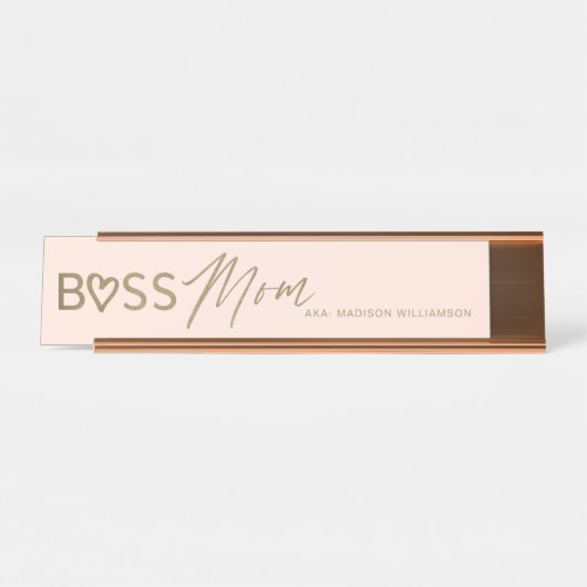Modern boss mam Stijlvol Blush Pink & Gold Bureau Naambordje (Voorkant)