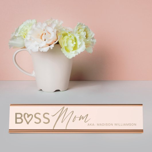 Modern boss mam Stijlvol Blush Pink & Gold Bureau Naambordje