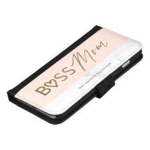 Modern boss mam Stijlvol Blush Pink, Gold & Marble iPhone 8/7 Plus Portemonnee Hoesje