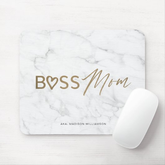 Modern boss mam Stijlvol goud en witte grijze marm Muismat (Met muis)