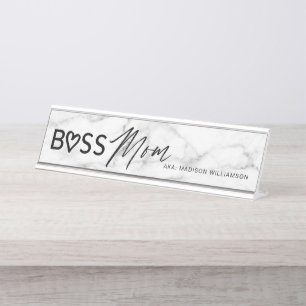 Modern Boss Mam Stijlvolle witte grijze marmer & z Bureau Naambordje