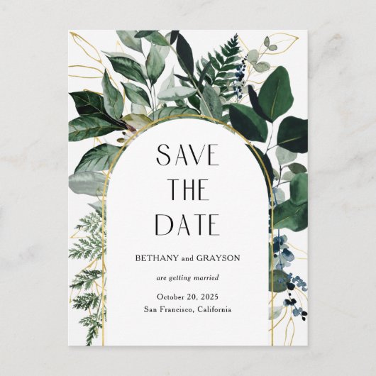 Modern Botanic Greenery QR code bruiloft save date Aankondigingskaart (Voorkant)