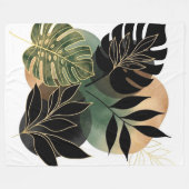 Modern Botanical Abstract Art Black and Gold Leave Fleece Deken (Voorkant (Horizontaal))