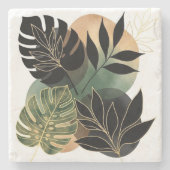 Modern Botanical Abstract Art Black and Gold Leave Stenen Onderzetter (Voorkant)