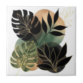 Modern Botanical Abstract Art Black and Gold Leave Tegeltje (Voorkant)