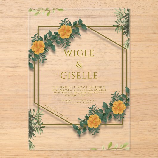Modern Botanical Acrylic Wedding Invitation Acryl Uitnodigingen (Voorkant)