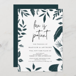 Modern Botanical Blauwgroen Blue Wedding Postponem Kaart