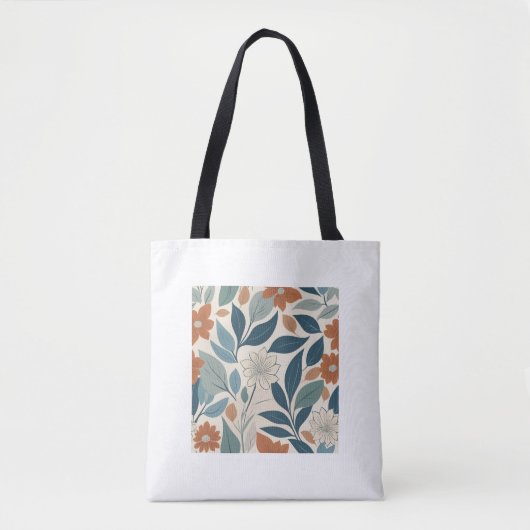 Modern Botanical Blooms – Terracotta & Blue Tote Bag (Voorkant)