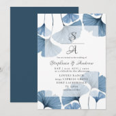 Modern Botanical Blue Gingko Wedding Kaart (Voorkant / Achterkant)