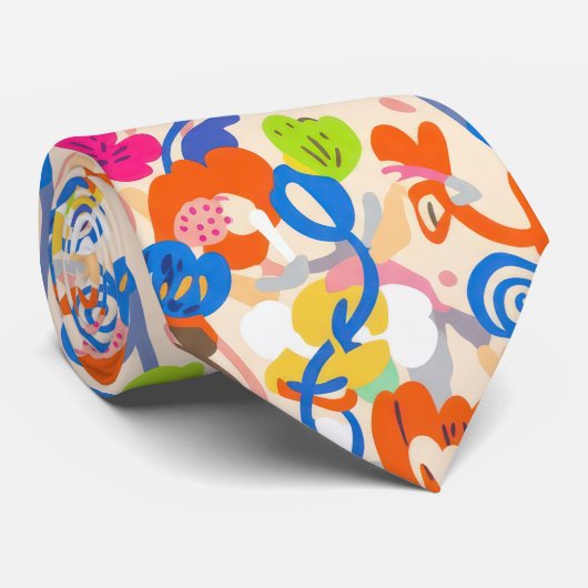 Modern Botanical – Bold Funky Floral Stropdas (Opgerold)