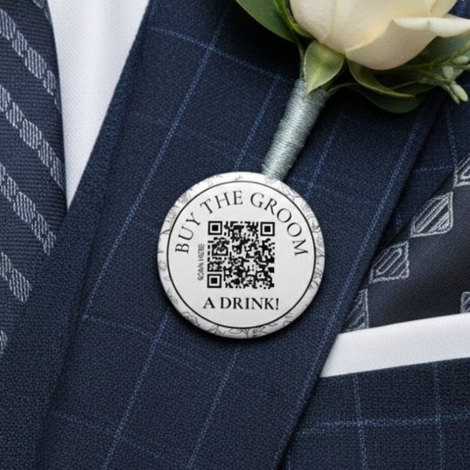 Modern Botanical Buy the Groom a Drink QR Code Ronde Button 5,7 Cm