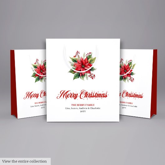 Modern Botanical Christmas Flower Holiday Bag Medium Cadeauzakje