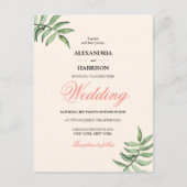 Modern Botanical Coral Green Wedding Invitation Briefkaart (Voorkant)