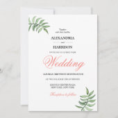 Modern Botanical Coral Green Wedding Kaart (Voorkant)