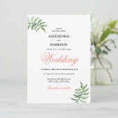 Modern Botanical Coral Green Wedding Kaart (Staand voorkant)