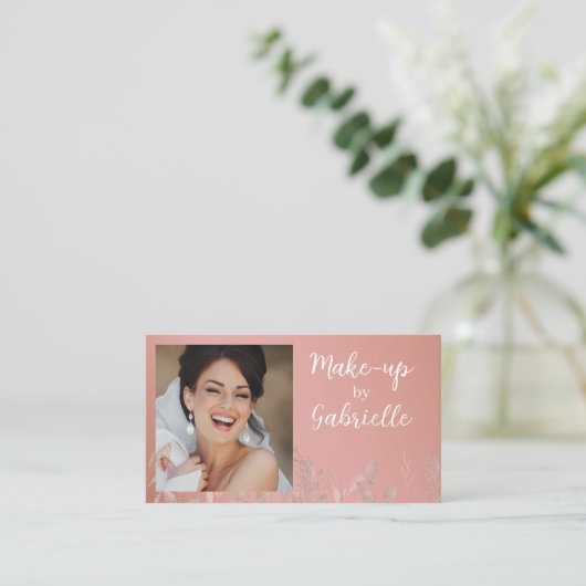 Modern Botanical Dusty Rose Boho Photo QR Code Visitekaartje (Staand voorkant)