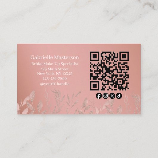 Modern Botanical Dusty Rose Boho Photo QR Code  Visitekaartje (Achterkant)