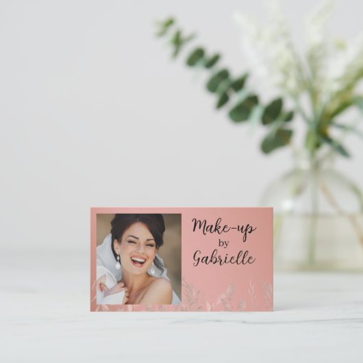 Modern Botanical Dusty Rose Boho Photo QR Code Visitekaartje (Staand voorkant)