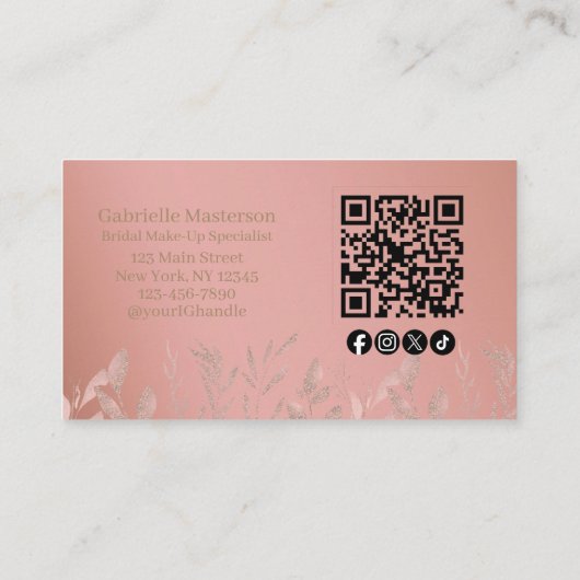 Modern Botanical Dusty Rose Boho Photo QR Code Visitekaartje (Achterkant)