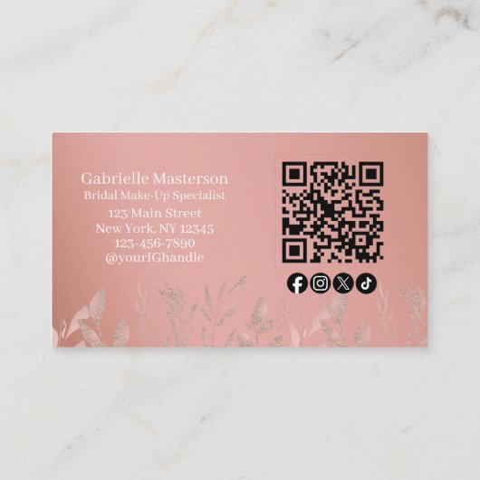 Modern Botanical Dusty Rose Boho Photo QR Code Visitekaartje (Achterkant)