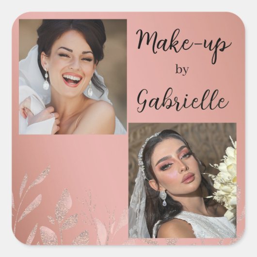 Modern Botanical Dusty Rose Boho Photo Script  Vierkante Sticker (Voorkant)