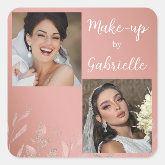 Modern Botanical Dusty Rose Boho Photo Script  Vierkante Sticker (Voorkant)