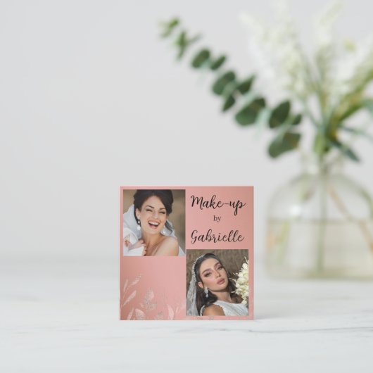 Modern Botanical Dusty Rose Boho Photo Script  Vierkante Visitekaartje (Staand voorkant)