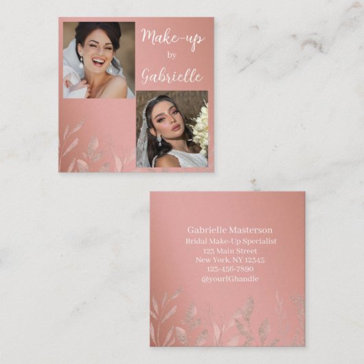 Modern Botanical Dusty Rose Boho Photo Script Vierkante Visitekaartje (Voorkant / Achterkant)