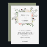 Modern Botanical Engagement Party Uitnodiging<br><div class="desc">Een mooie moderne botanische uitnodiging van de de verlovingspartij van het ontwerponderzoek met een witte achtergrond en het coördineren van wijze groene omgekeerde kant. Subtiele tinten perzik, bourgogne, ivoor met groene accenten maken dit een fris en modern design. Eenvoudig te personaliseren van de informatie met uw eigen gegevens voor een...</div>