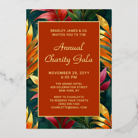 Modern Botanical Floral Charity Event Gala Party Folie Uitnodiging (Voorkant)