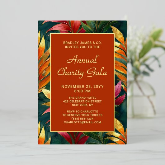 Modern Botanical Floral Charity Event Gala Party Folie Uitnodiging (Staand Voorkant)
