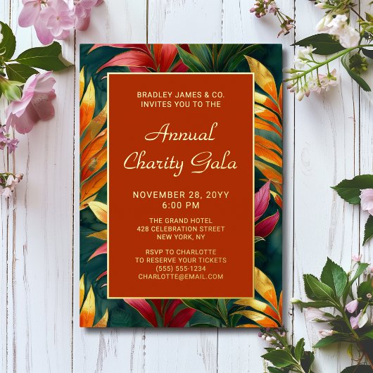 Modern Botanical Floral Charity Event Gala Party Folie Uitnodiging
